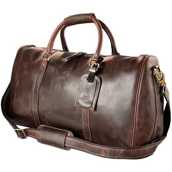 Men's Leather Duffle Bag Full Grain Leather Travel Bag 20 inch